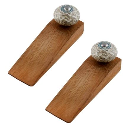 2 Pieces White Embossed Ceramic Crackle Wooden Door Stopper